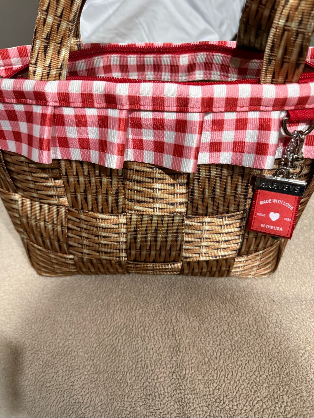 Harveys Red Gingham Basket-Style Tote